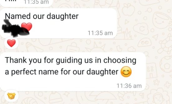 A mother, after naming her daughter